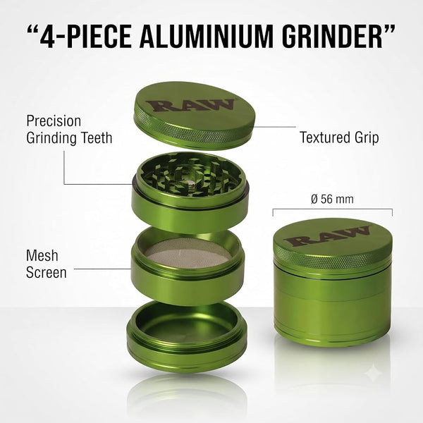 Raw Aluminium Grinder Green 4Part-56mm